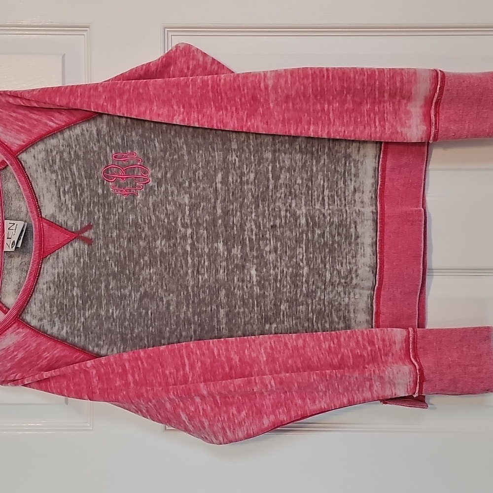 Pink And Gray Monogrammed Sweatshirt, size Large